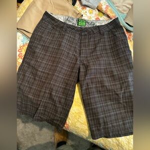 Fox Racing Men's Plaid Flat Front Shorts - Brown with Light Blue Lines